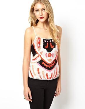 Asos Cami Top With Bright Art Deco Embellishment - Multi