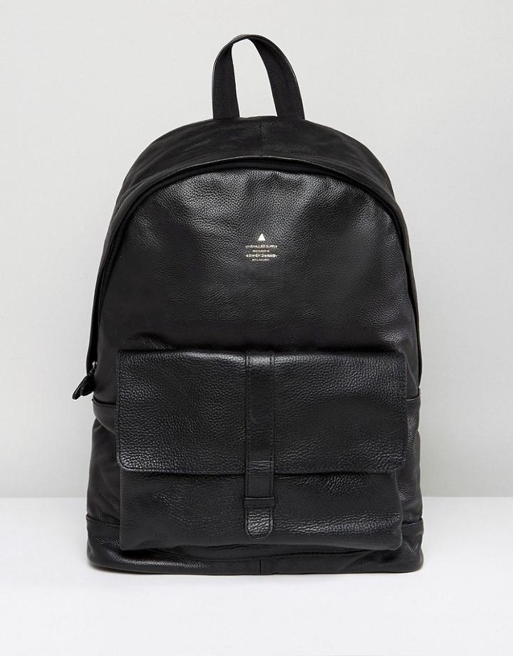 Asos Backpack With Leather Front Pocket And Embossed Logo - Black