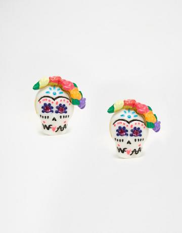 N2 By Les Nereides Colourful Skull Clip Earrings - Multi