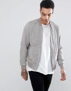 Allsaints Bomber Jacket In Light Gray Suede - Gray