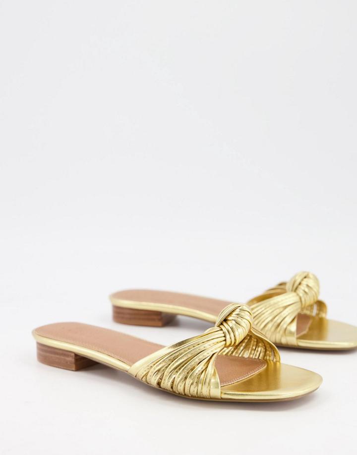 Asos Design Freddie Knotted Mule Sandals In Gold