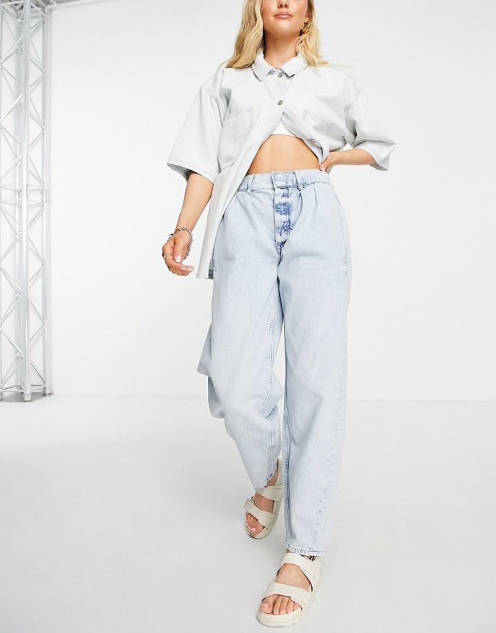 River Island High Rise Tapered Jean In Light Blue