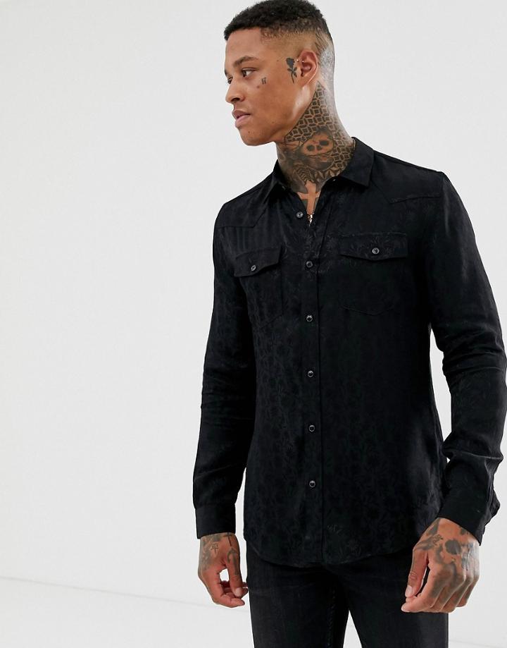River Island Shirt With Floral Jaquard Print In Black - Black