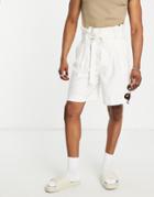 Asos Design Smart Wide Leg Shorts With Side Tie Belt In Ecru-white