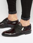 Asos Oxford Shoes In Burgundy Leather With Strap Detail - Red
