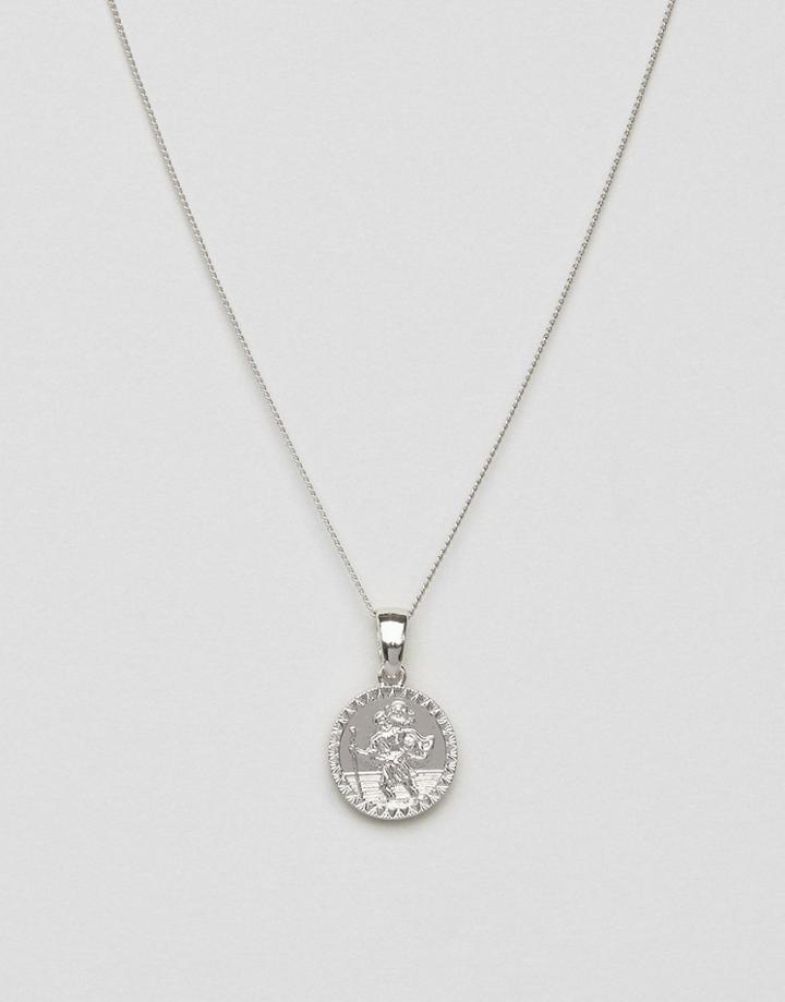 Chained & Able St Christopher Mini Medallion Necklace In Silver