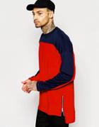 Asos Longline Long Sleeve T-shirt With Cut And Sew Panels And Zips