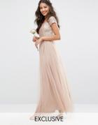 Maya Bardot Maxi Dress With Delicate Sequin And Tulle Skirt - Brown