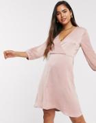 Vila Mini Dress With Wrap Detail In Pink-neutral