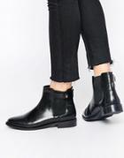Faith Subaru Black Leather Flat Chelsea Boots - Black