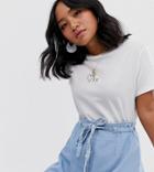 Asos Design Petite T-shirt With Heart And Kisses Motif-white