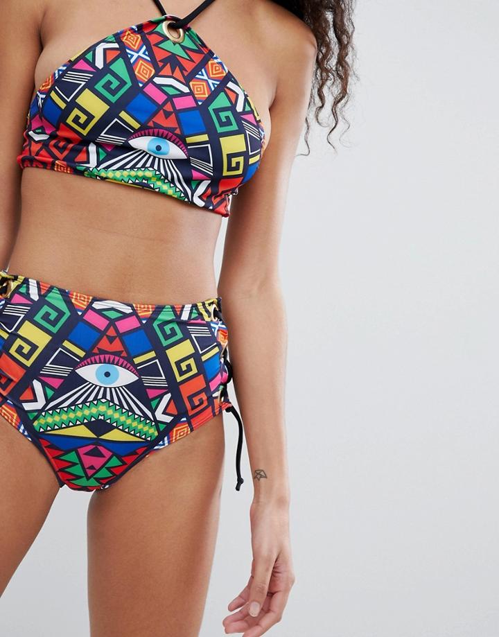 Jaded London Eyelet Print High Waist Bikini Bottom - Multi