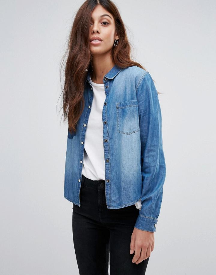 Jdy Lorine Cropped Pockets Denim Shirt - Blue