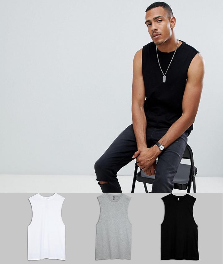 Asos Design Tall Relaxed Sleeveless T-shirt With Dropped Armhole 3 Pack Save - Multi