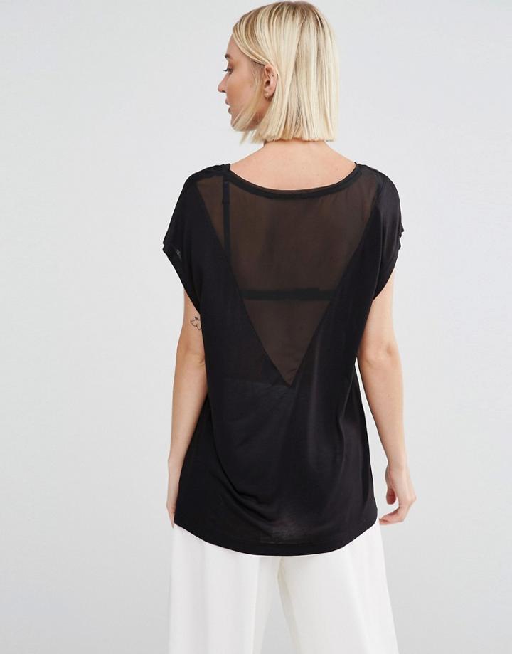 Selected Niva T-shirt With Sheer V Back - Black