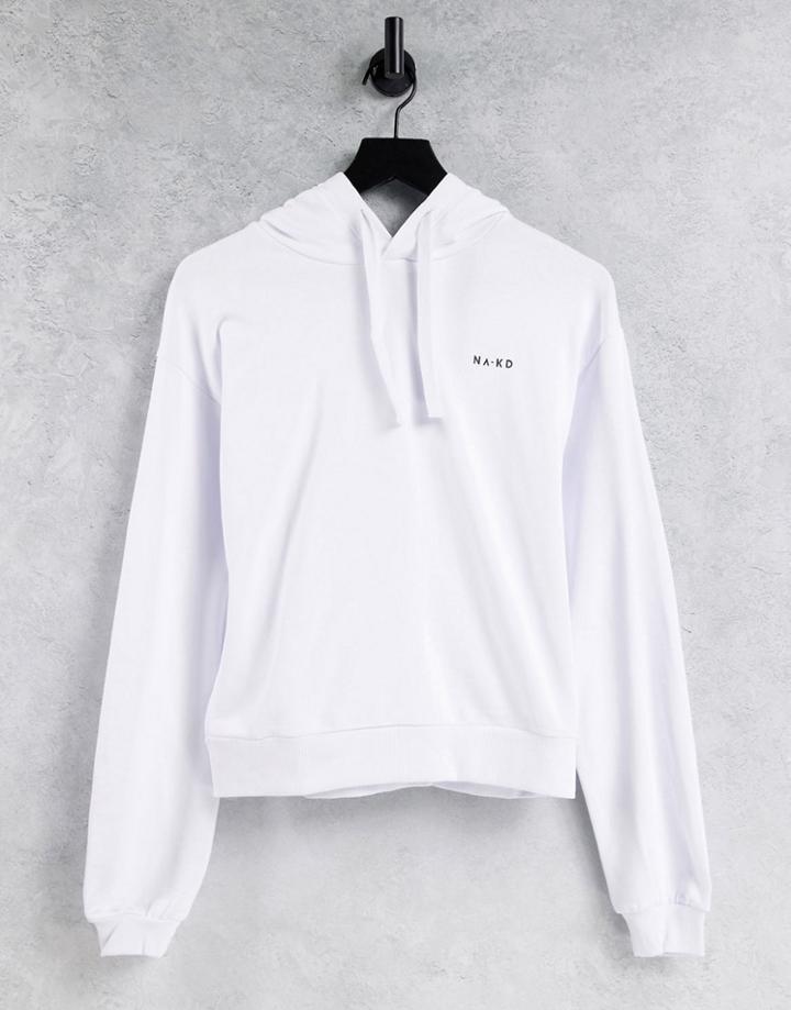 Na-kd Logo Print Hoodie In White