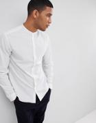 Selected Homme Linen Shirt With Grandad Collar - White