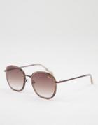 Quay Jezabell Inlay Womens Round Sunglasses In Beige-brown