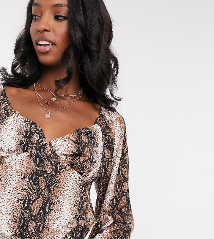 Missguided Tall Long Sleeve Blouse In Snake-brown