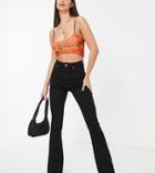 Asos Design Tall High Rise 'lift And Contour' Stretch Flare Jeans In Clean Black