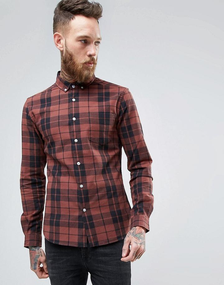 Asos Skinny Fit Checked Shirt In Rust - Tan