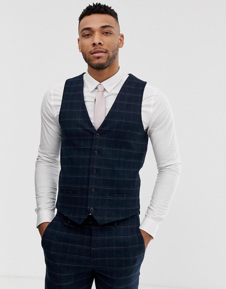 River Island Wedding Skinny Suit Vest In Navy Check