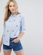 New Look Ditsy Embroidered Shirt - Blue