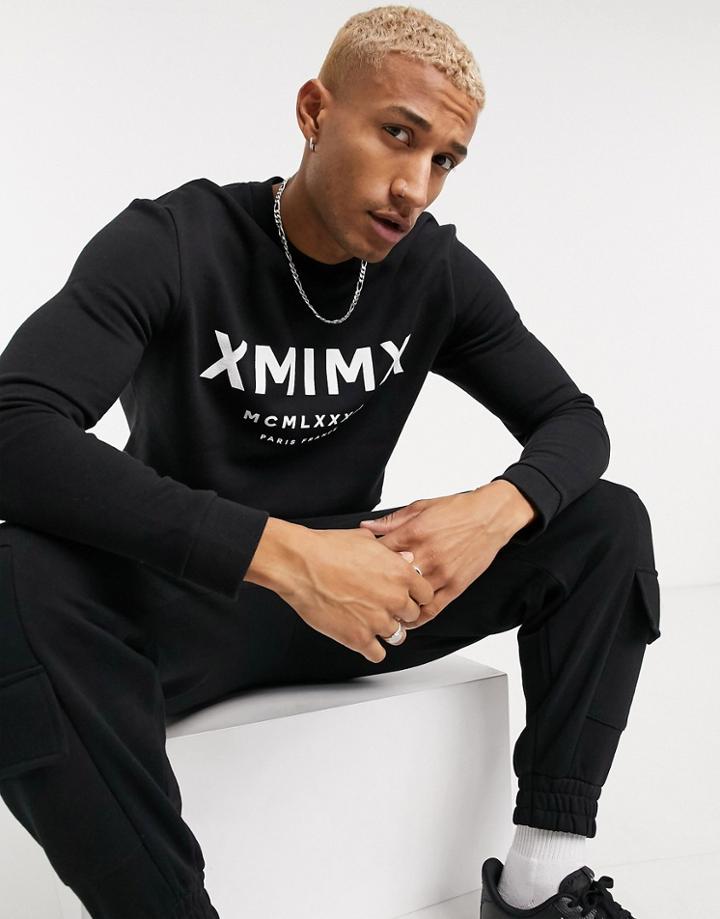 Asos Design Sweatshirt With Roman Numerals Chest Print In Black