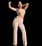 Asyou 90's High Waisted Cut Out Kick Flare Pants In Mocha-brown