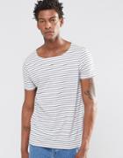 Asos T-shirt With Mini Irregular Stipe In Boat Neck - White