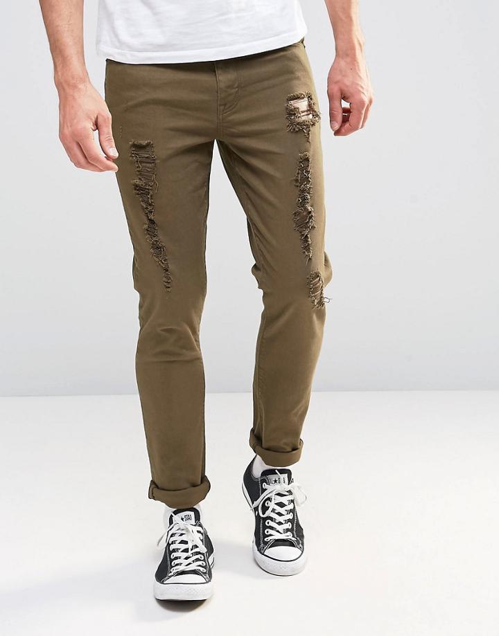 Asos Super Skinny Jeans With Heavy Rips - Ermine