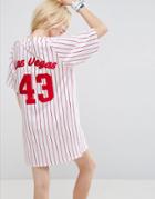 Asos Jersey Baseball Dress In Red And White Stripe - Multi