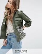 Milk It Vintage Military Jacket With Frills - Green