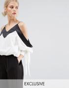 Zacro Cold Shoulder Cropped Blouse With Sleeve Detail - White
