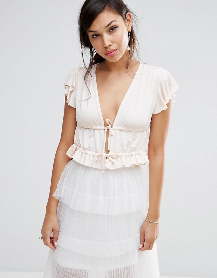 Fashion Union Top With Tie Up Front - Pink