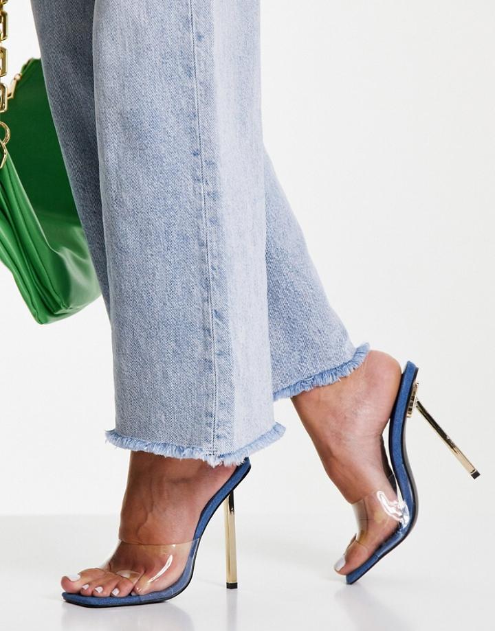 Public Desire Amaze Clear Heel Mule Sandals In Denim Blue-blues