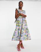 Nobody's Child Cassidy Postcard Print Midi Dress In Multicolor