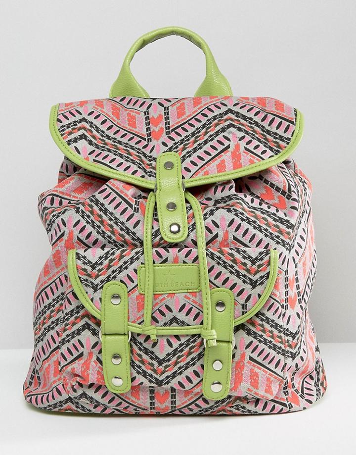 South Beach Geo Print Canvas Backpack With Lime Trim - Multi