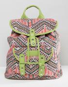 South Beach Geo Print Canvas Backpack With Lime Trim - Multi