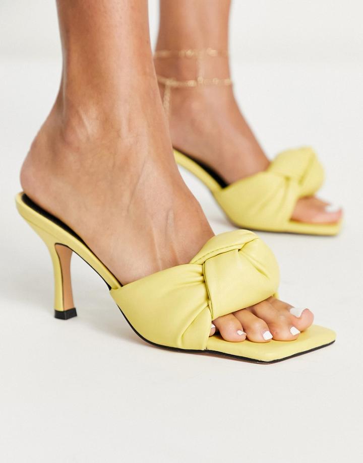 Glamorous Knot Front Mid Heel Mule Sandals In Yellow