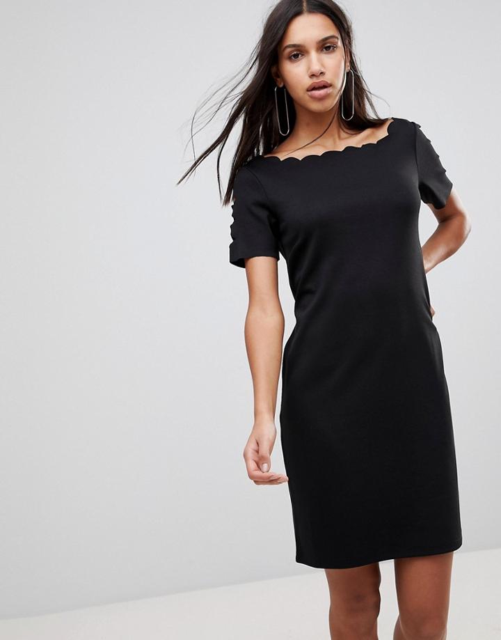 Y.a.s Scallop Shift Dress - Black