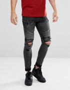 New Look Super Skinny Biker Jeans In Black Wash - Black