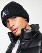Calvin Klein Jeans Monogram Badge Beanie In Black