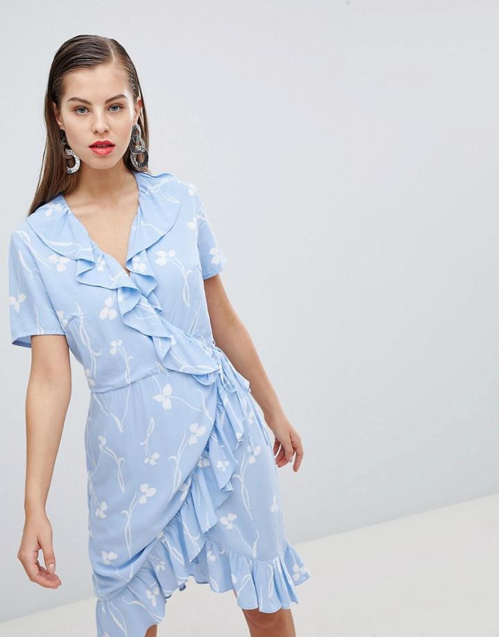 Y.a.s Clover Print Wrap Dress - Blue