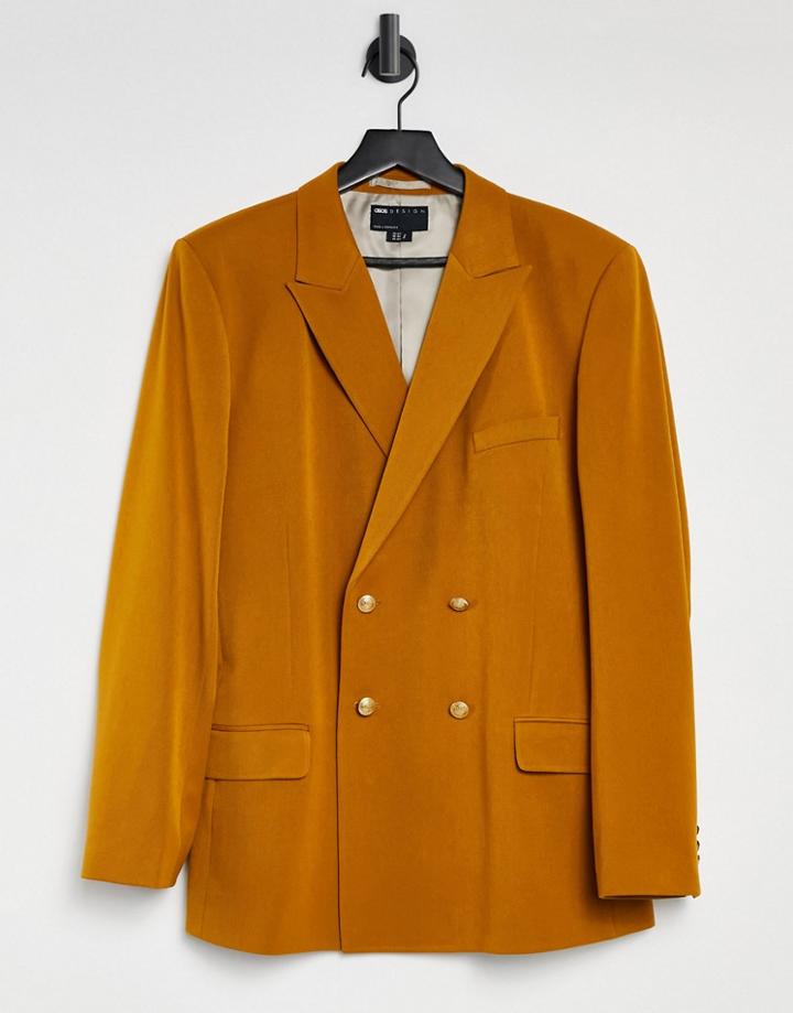 Asos Design Wedding Skinny Double Breasted Blazer In Tobacco-brown