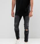 Brooklyn Supply Co Skinny Fit Jeans Washed Black Rip & Repair - Black