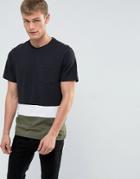 New Look Block T-shirt In Black And Green - Black