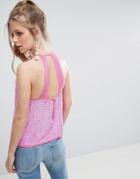 Asos Sequin Cami With Lace Open Back - Pink