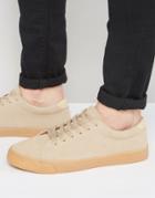 Asos Lace Up Sneakers In Stone Real Suede - Stone