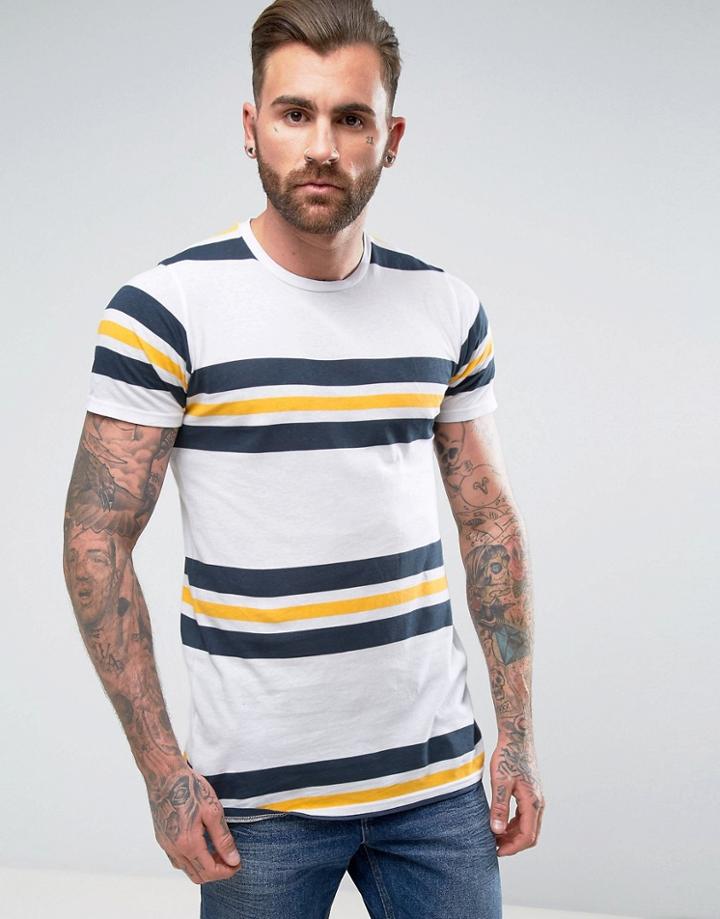 Pull & Bear T-shirt With Panel Stripes In White - White